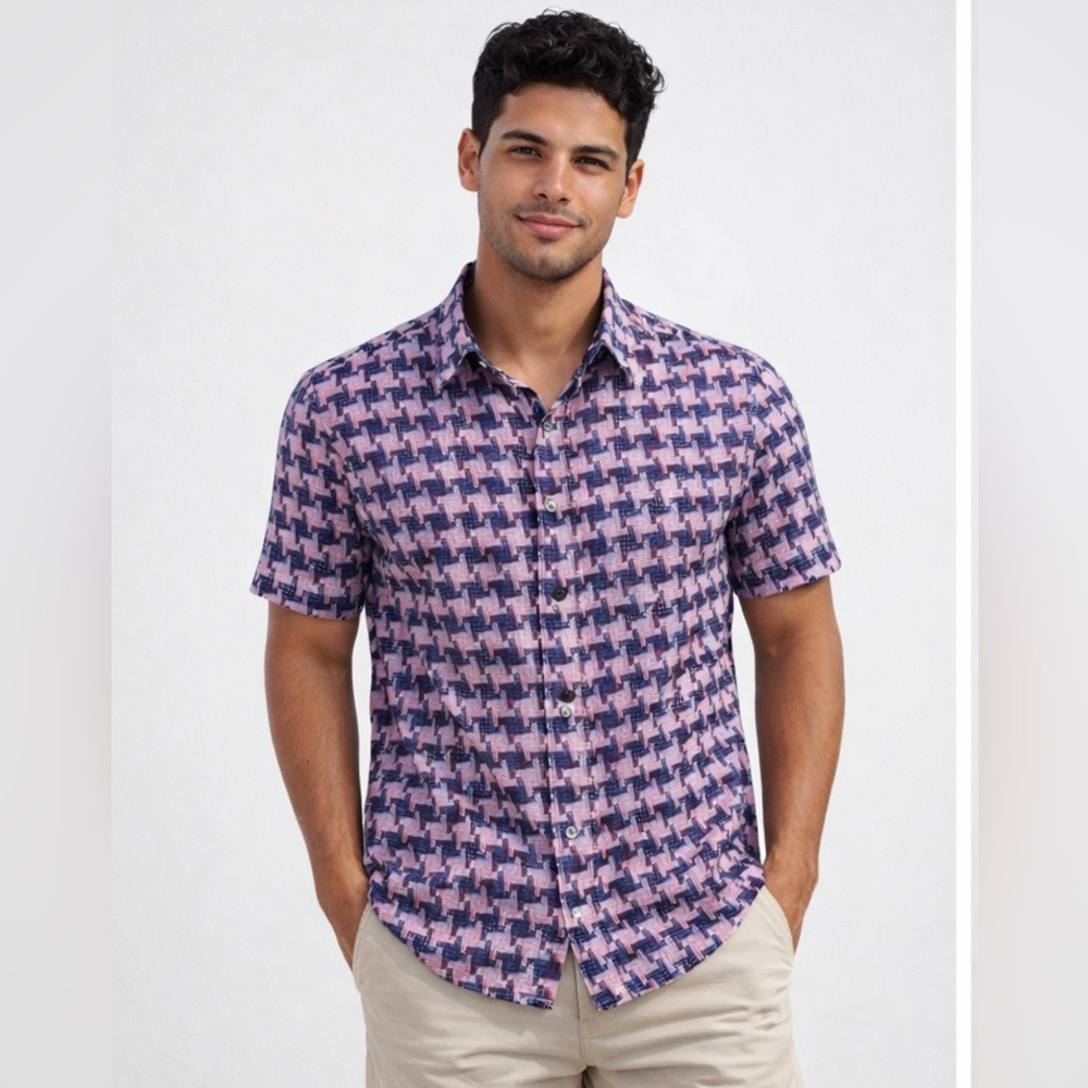 ROBERT GRAHAM Men’s Graffiti Houndstooth S/S Button-down Shirt, Size M, EUC